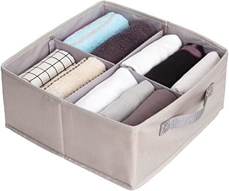 Drawer Organizer, TopMade Foldable Underwear Drawer Organization Clothes Drawer Dividers Desk Closet Organizer Dresser Fabric Bin Shelves Storage Baskets Box for Bra Sock Ties, 4 Cell Drawer Organizer