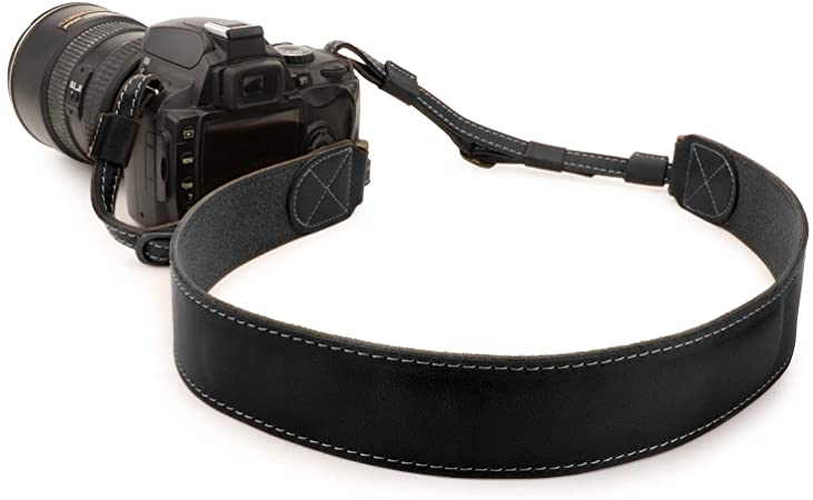 MegaGear MG1514 Sierra Series Genuine Leather Camera Shoulder or Neck Strap - Black