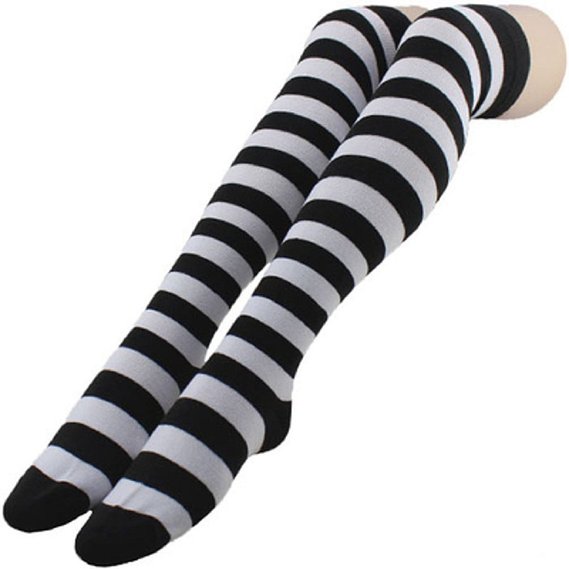 TOOPOOT Striped Thigh High Socks Over Knee Girls Halloween Cosplay Black