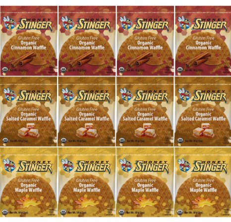 Honey Stinger GLUTEN FREE Waffle Variety Sampler Pack, 12 waffles, 4 of each flavor