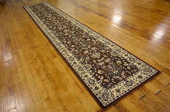 Unique Loom Kashan Collection Traditional Floral Overall Pattern with Border Brown Runner Rug (3' 0 x 16' 5)