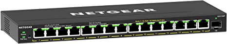 NETGEAR 16-Port PoE Gigabit Ethernet Plus Switch (GS316EP) - Managed, with 15 x PoE  @ 180W, 1 x 1G SFP Port, Desktop or Wall Mount