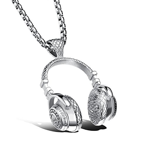 Mens Stainless Steel Fashion Design Wireless Headphone Pendant Necklace