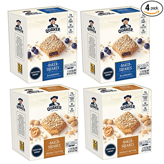 Quaker Baked Squares, Soft Baked Bars, Peanut Butter & Blueberry, 5 Bars (Pack of 4)