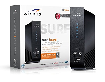 ARRIS SURFboard SBG7580AC-McAfee DOCSIS 3.0 Cable Modem / AC1750 Wi-Fi Router with FREE Secure Home Internet by McAfee - Retail Packaging, Black