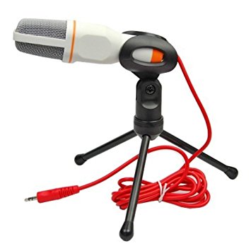 TEMO Stereoscopic Condenser Sound Microphone 3.5mm Studio with Stand for Audio Recording - White