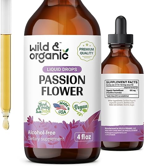 Passion Flower Herb Tincture - Organic Passionflower Liquid Extract Supplement - Vegan, Alcohol Free Drops - 4 fl oz