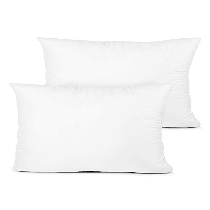 Edow Throw Pillow Inserts,Set of 2 Hypoallergenic Down Alternative Polyester Decorative Pillow, Cushion,Sham Stuffer. (White, 12x20)