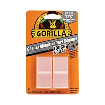 The Gorilla Glue Company 6067202 1" Double-Sided Tough & Clear Mounting Tape Squares 24 Count