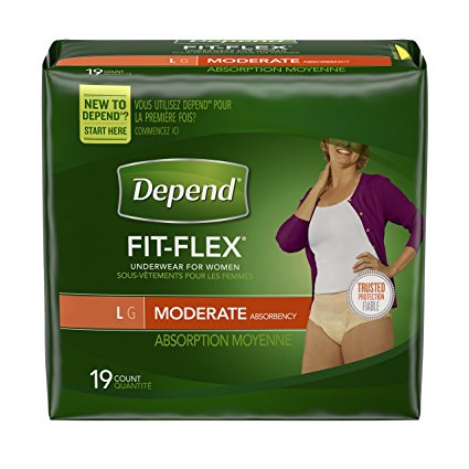 Depend Fit-Flex Underwear for Women, Moderate Absorbency, Large, 19 Count