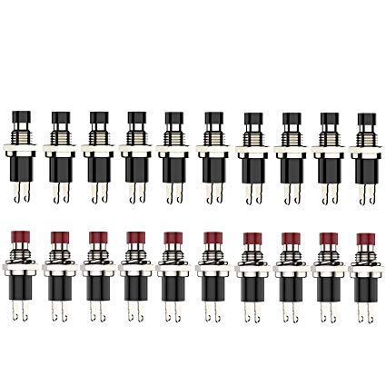 DIYhz 1A 250V AC SPST Normal Closed(NC) Momentary Switch 2 Pin Mini Micro Push Button Red & Black Cap 20 Pieces