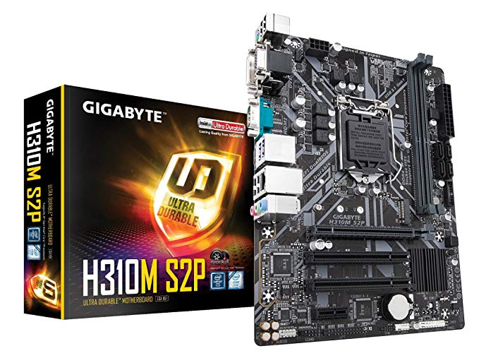 GIGABYTE H310M S2P (LGA1151/ Intel/ H310/ Micro ATX/Ultra Durable/ 8118 Gaming LAN/ DDR4/ HDMI 1.4/ M.2/ DVI-D/Motherboard)