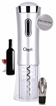 Ozeri Nouveaux II Electric Wine Opener in Silver, with Free Foil Cutter, Wine Pourer and Stopper