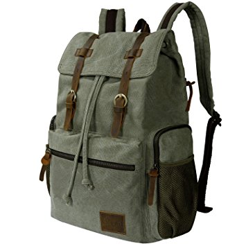 Lifewit 17 inch Canvas Laptop Backpack Unisex Vintage Leather Casual School College Bags Hiking Travel Rucksack Business Daypack Army Green