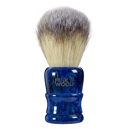 Pink Woolf Shaving Brush | Synthetic Bristles with Gloss Resin Handle | Engineered for the Best Shave of Your Life | Gift for Men | BLUE MONSTER | 28mm Knot