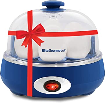 Elite Gourmet EGC007CBL# Rapid Egg Cooker, 7 Easy-To-Peel, Hard, Medium, Soft Boiled Eggs, Poacher, Omelet Maker, Auto Shut-Off, Alarm, 16-Recipe Booklet, BPA-Free, Cobalt