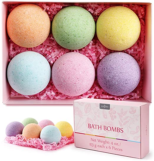 Bath Bombs Gift Set, Anjou 6 Pack Natural Essential Oils Spa Bath Fizzies for Moisturizing Dry Skin, Bubble Baths, Pure Natural Essential Oils Spa Bath, for Birthday Day Christmas Gifts idea for Girl