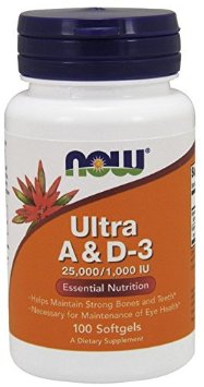 Now Foods Ultra A and D-3, 25,000/1,000, Soft-gels, 100-Count (packaging may vary)