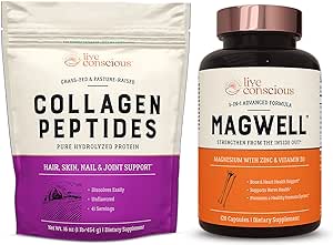 Live Conscious Collagen Peptides & MagWell Magnesium Zinc & Vitamin D3 | Hair, Skin, Nail, and Joint Support   Bone & Heart Health, Immune System Support