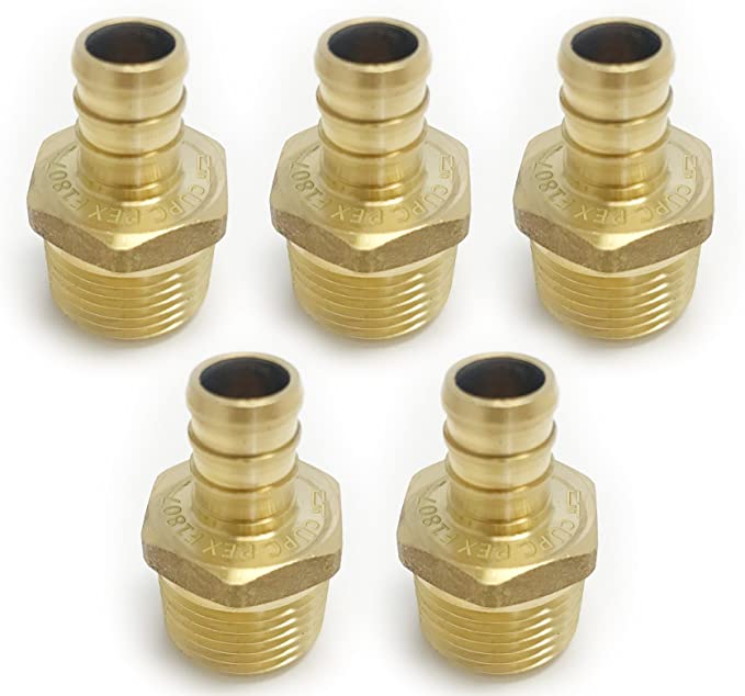 (Pack of 5) PEX 3/4 INCH x 3/4 INCH NPT MALE ADAPTER BRASS CRIMP FITTING(NO LEAD)