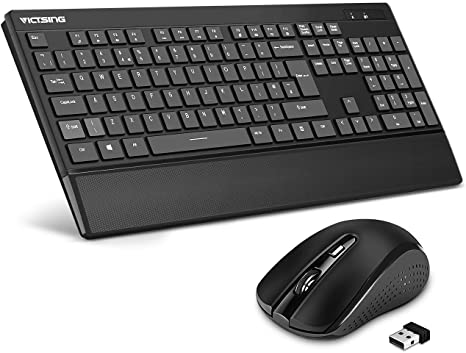 Wireless Keyboard Mouse【Lightweight & Quiet Keyboard with Wrist Rest, Longer Battery Life】VicTsing Cordless UK Keyboard & Mice Set with Easily Use USB Receiver for Laptop PC Computer Windows etc.