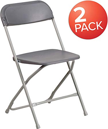 Flash Furniture HERCULES Series Gray Plastic Folding Chairs | Set of 2 Lightweight Folding Chairs