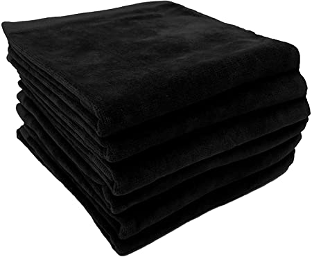 Terry Hand Towels, Black, Set of 6