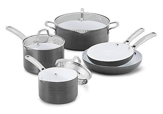 Calphalon 1937307 8 Piece Classic Ceramic Nonstick Cookware Set, Grey/White