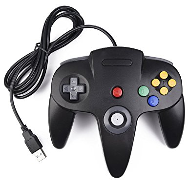 Classic Nintendo 64 Controller, iNNEXT N64 Wired USB PC Game pad Joystick, N64 Bit USB Wired Game stick Joy pad Controller for Windows PC MAC Linux Android Raspberry Pi 3 Sega Genesis Higan (Black)