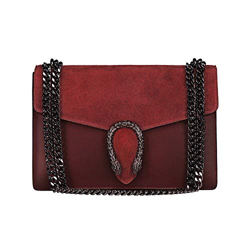 RONDA Italian Baugette clutch mini wallet cross body bag with nickel chain smooth stiff leather and suede