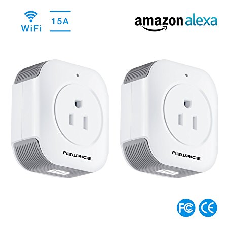 Smart Plug WiFi, NewRice 15A Mini Wireless Smart Socket Outlet Works With Amazon Alexa, Timing Function, Remote Control Your Devices Anywhere, Energy Monitoring (15A -2 Pack)