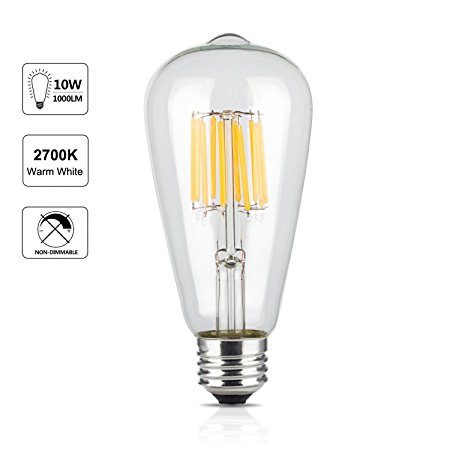 OMAYKEY LED Edison Bulb 10W (100W Equivalent) 2700K Warm White Glow, E26 Medium Base ST64 Vintage Edison Light Bulbs, 360 Degree Beam Angle, Non-dimmable