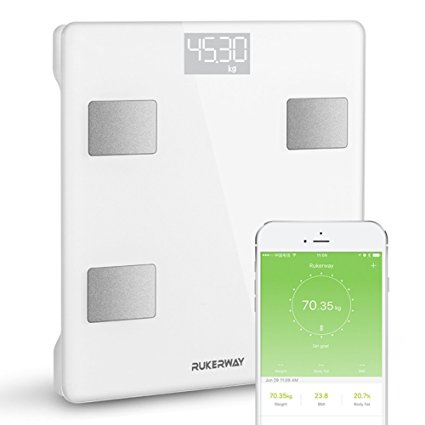 Rukerway Body Fat Scale Bluetooth, Smart Bathroom Scale, Body Composition Monitors Big Size with Auto Recognition for 13 Health Data: Weight, BMI, Body Fat, Protein, Muscle Mass