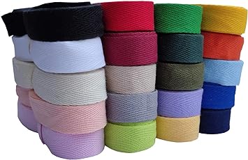 Cotton Twill Tape Herringbone Tape 1 Inch 100 Yards Cotton Twill Ribbon 20 Colors Mixed for Sewing Binding Gift Wrapping Craft DIY (1 inch(2.5 cm), Mixed Color)