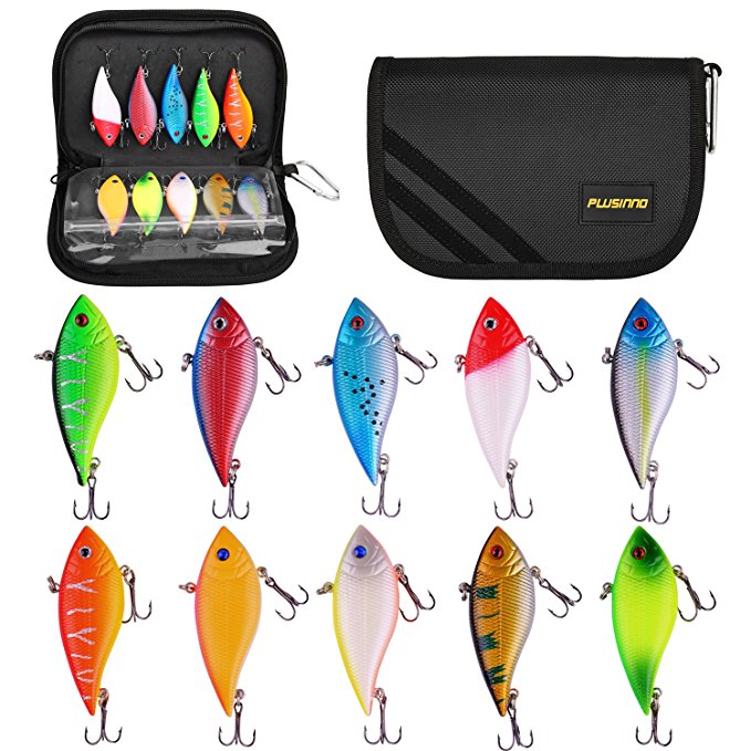 PLUSINNO 10pcs Fishing Lures Jerkbait Minnow Bass Crankbait Kit with Portable Carry Bag, Topwater Popper Lure with Treble Hook Life-like Swimbait Lure for Bass Trout Walleye Redfish