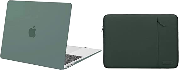 MOSISO Compatible with MacBook Air 13 inch Case 2022-2018 Release A2337 M1 A2179 A1932, Plastic Hard Shell Case Cover&Vertical Sleeve Bag with Pocket, Midnight Green