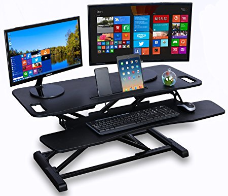 Standing desk - Table jack - 32 X 22 inch height adjustable sit stand desk converter that can act as a desk riser for a dual monitor setup (Table Jack Pro)