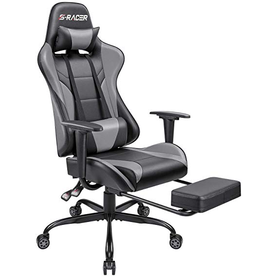 Homall Gaming Computer Office Ergonomic Desk Footrest Racing Executive Swivel Adjustable Rolling Task Chair, Gray