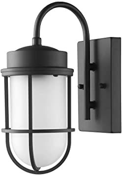 Globe Electric 44471 Watson 1-Light Outdoor Wall Sconce, Matte Black, Frosted Glass Shade