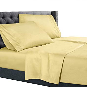 Nestl Bedding 4 Piece Sheet Set - 1800 Deep Pocket Bed Sheet Set - Hotel Luxury Double Brushed Microfiber Sheets - Deep Pocket Fitted Sheet, Flat Sheet, Pillow Cases, Flex-Top King - Light Yellow