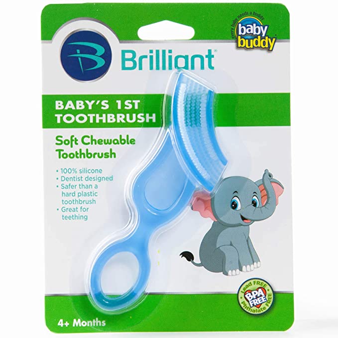 Brilliant Baby’s 1st Toothbrush Teether - Premium Silicone First Toothbrush for Babies and Toddlers - Kids Love Them, Blue, 1 Count