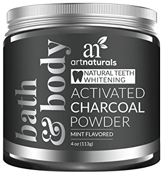 ArtNaturals Teeth Whitening Charcoal Powder - (4 Oz / 113g) - Activated Charcoal for a Natural, Non-Abrassive Whitening - Mint Flavored