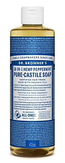 Dr. Bronner's Magic Soap Organic Peppermint Oil Pure Castile Soap Liquid, 472-Milliliter