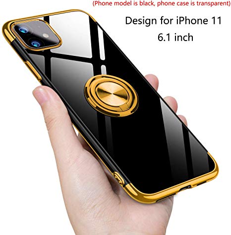 Weixiltc Crystal Clear Case for iPhone 11(6.1") Design Ultra Thin Soft Silicone TPU Material Edge Plating Compatible Apple 11 Transparent Cover Work with Magnetic Car Mount Golden