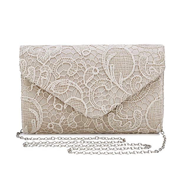Chichitop Women's Elegant Floral Lace Evening Clutch Envelope Prom Handbag Wedding Purse