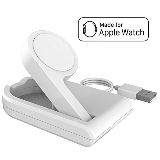 [MFI Certified] CyberTech Apple iWatch Protable Travel Magnetic Charging Dock, Foldable Design To Enable Nightstand Mode With 3ft Long USB Cable For All iWatch Models (White with charger)