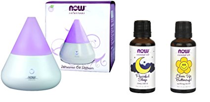 Now Foods Ultrasonic Oil Diffuser   2 Popular Blend Oils (Peaceful Sleep and Cheer Up Buttercup)