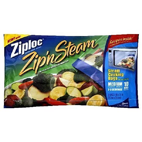 Ziploc Zip 'n Steam Microwave Cooking Bags, Medium 10-Count (Pack of 6)