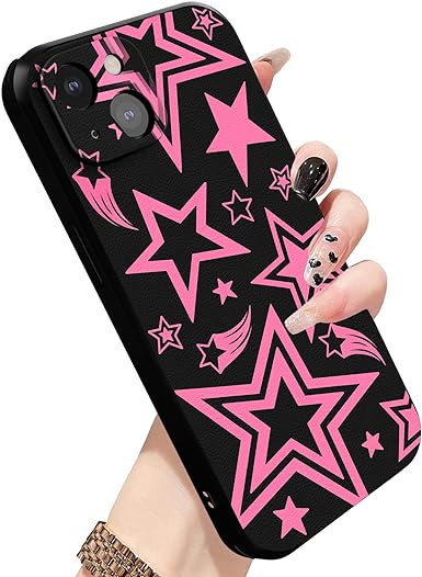 HENGRUI Hot Pink Star Phone Case for iPhone 13 Y2K Cute Stars Soft TPU Bumper Hard Back Shockproof Phone Case with Cool Design for iPhone 13 Case 6.1"