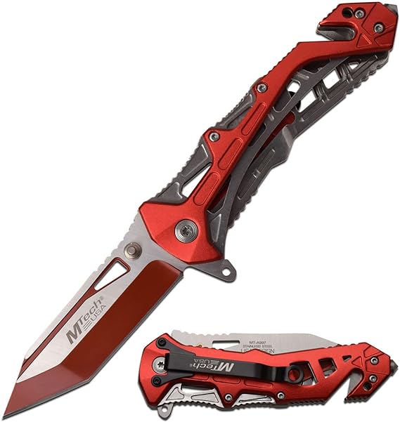 MTECH USA MT-A997BRD Spring-Assisted Folding Knife, Black/Red